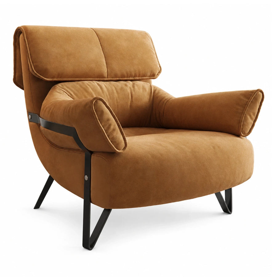 Modern Brown Velvet Lounge Chair with Metal Frame