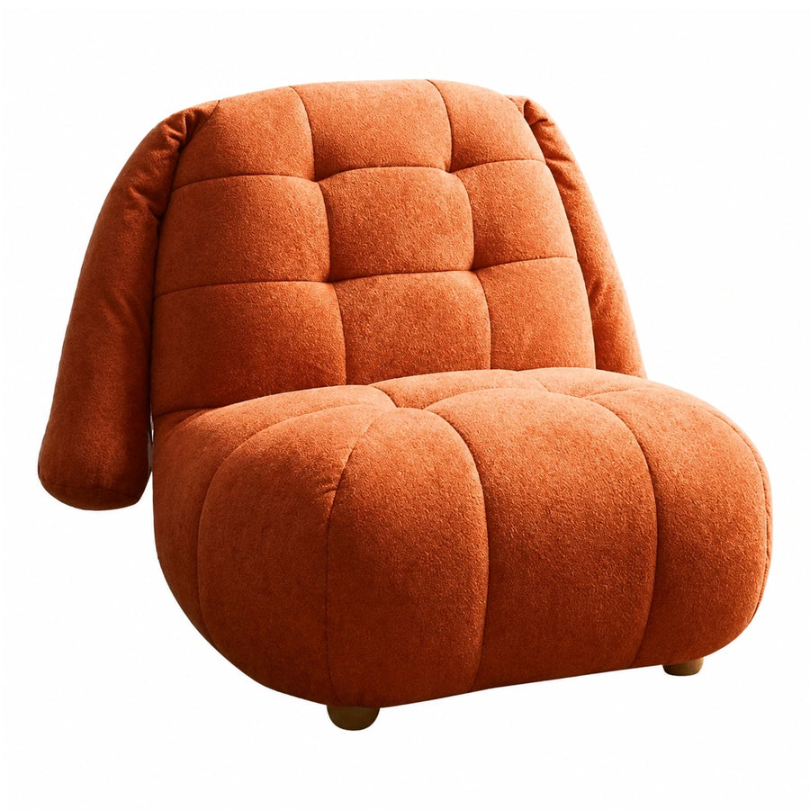 Orange Boucle Lounge Chair with Padded Armrests