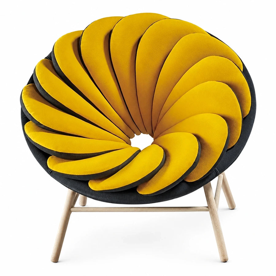 Yellow Spiral Shell Accent Chair with Wooden Legs