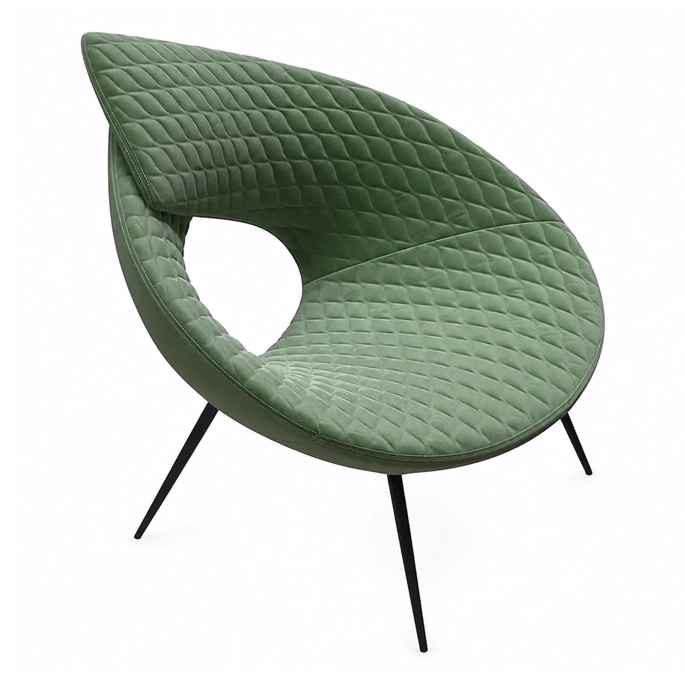 Green Quilted Velvet Lounge Chair with Metal Legs