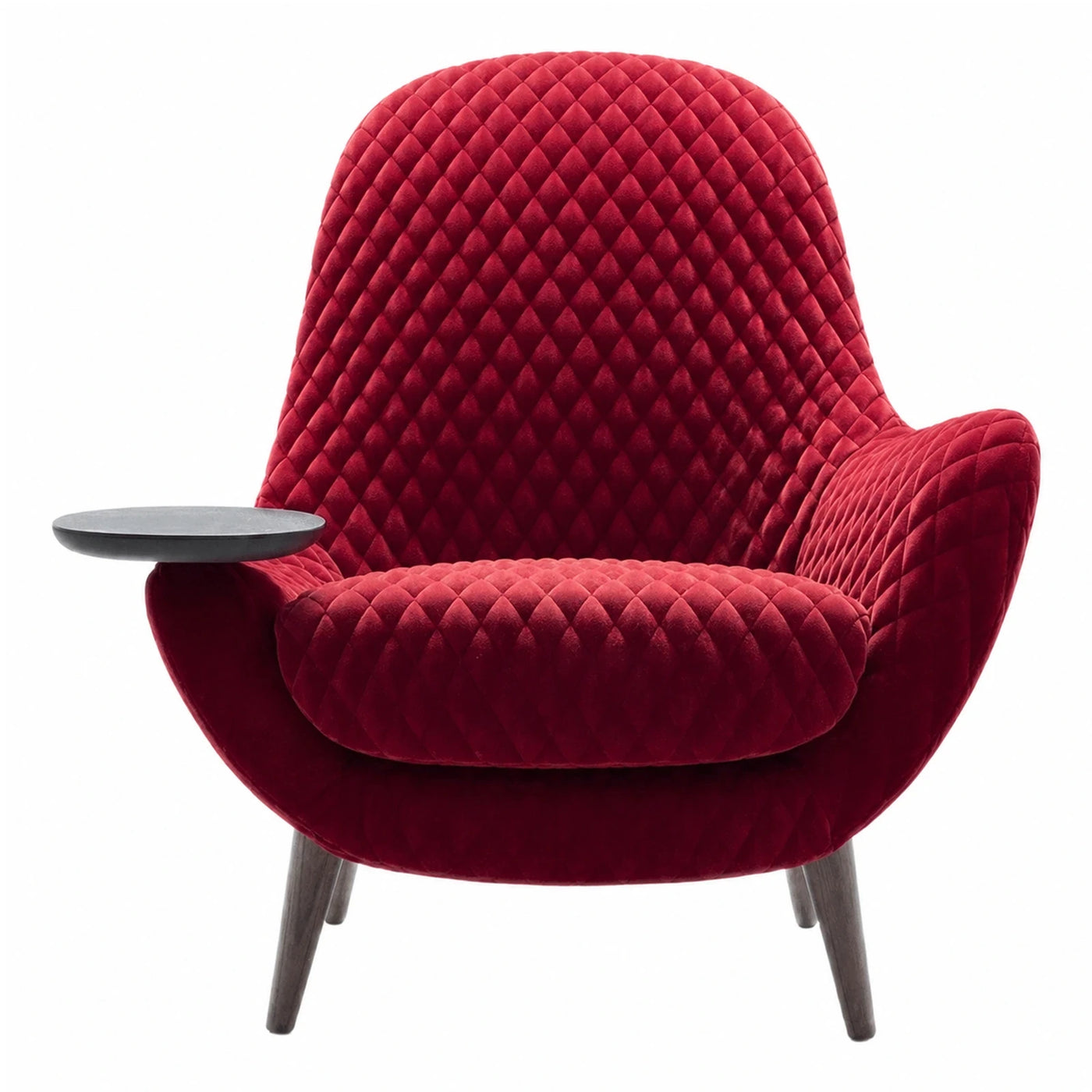 Red Quilted Velvet Lounge Chair with Side Table