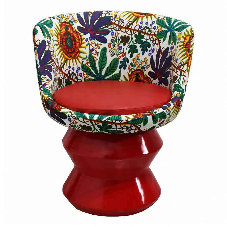 Tropical Print Swivel Accent Chair with Red Base