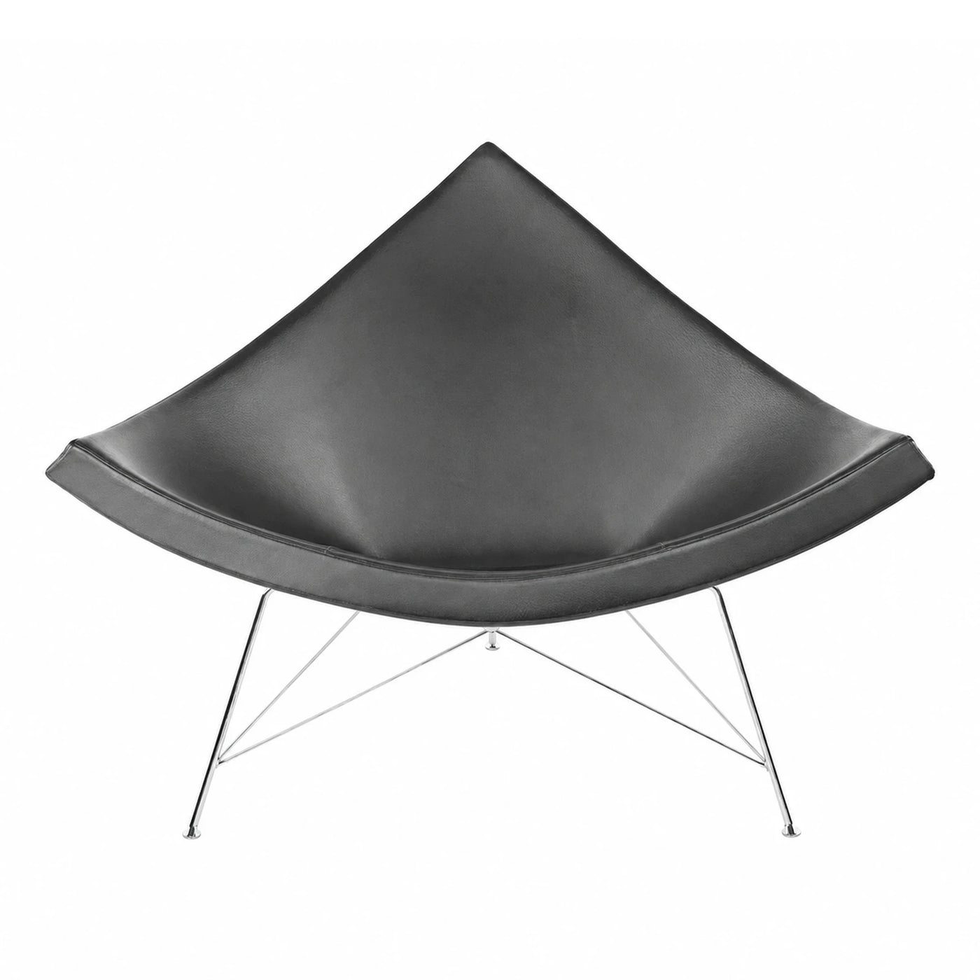 Black Leather Sling Lounge Chair with Chrome Legs