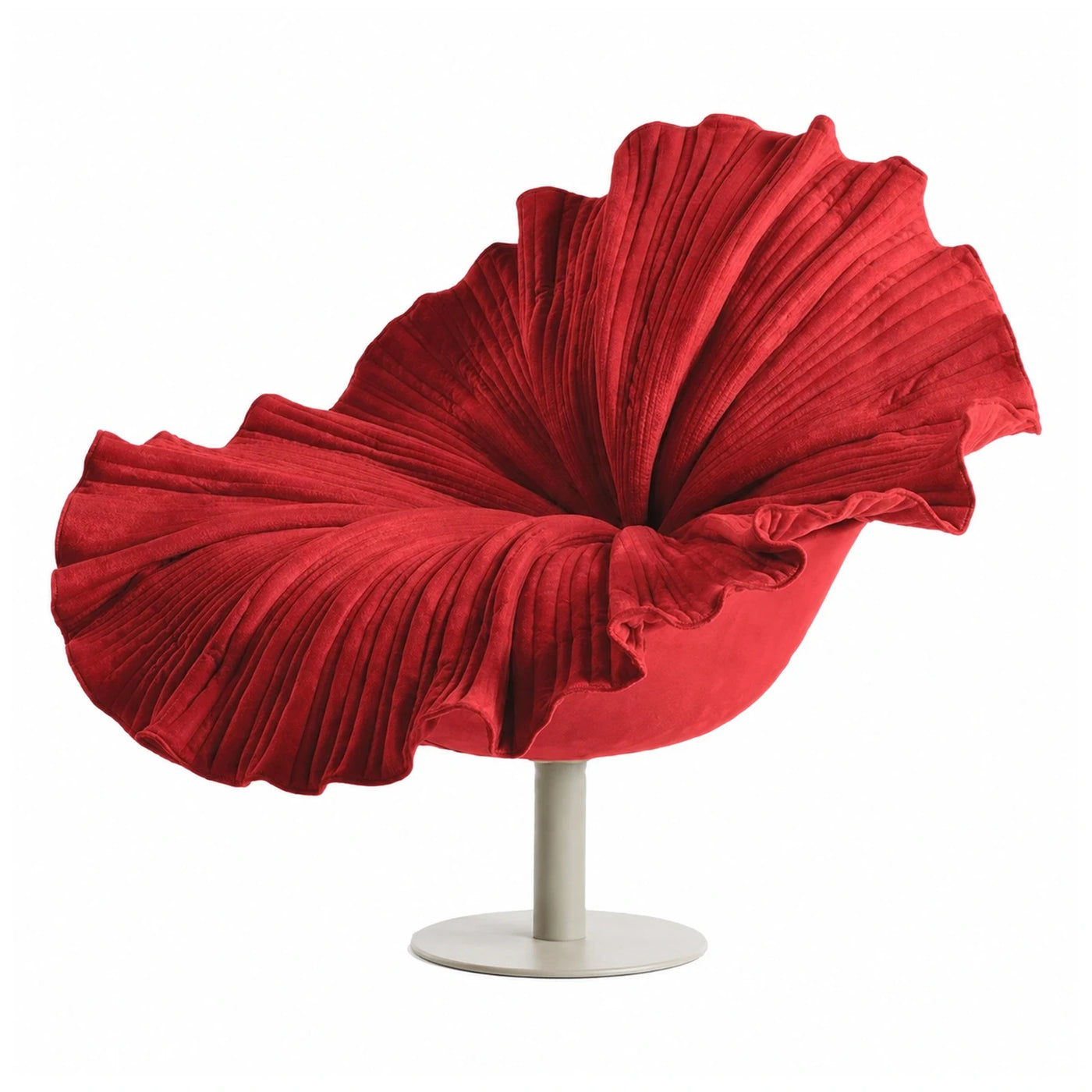 Red Pleated Velvet Swivel Lounge Chair