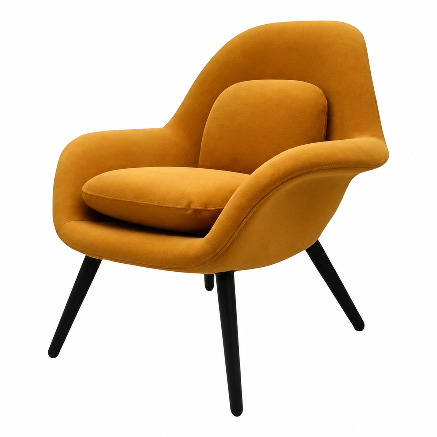 Yellow Velvet Lounge Chair with Black Legs