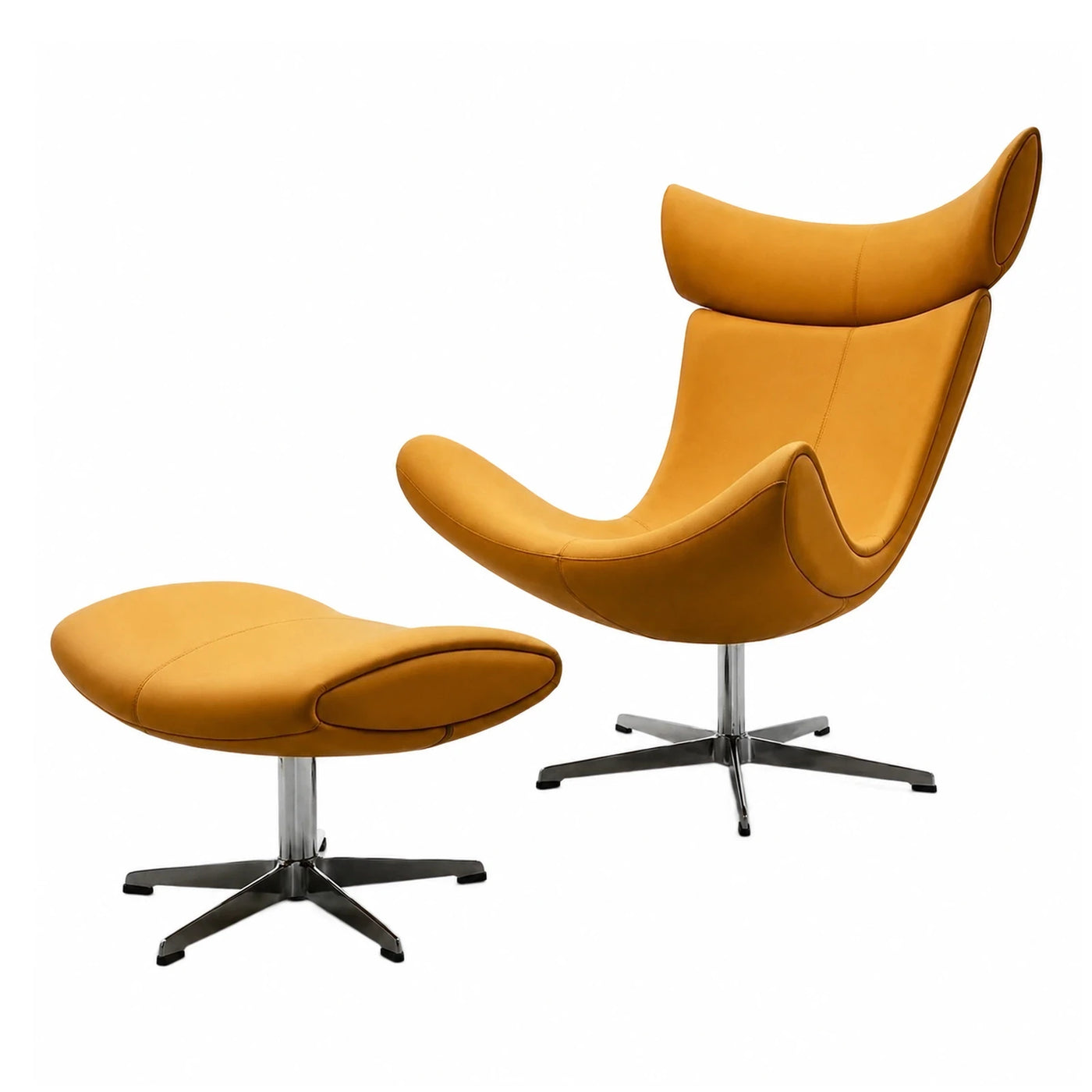 Yellow Leather Lounge Chair and Ottoman Set