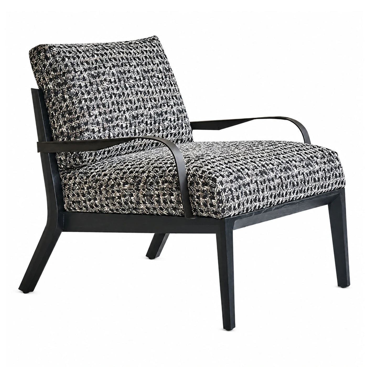 Black Wood Frame Houndstooth Fabric Armchair