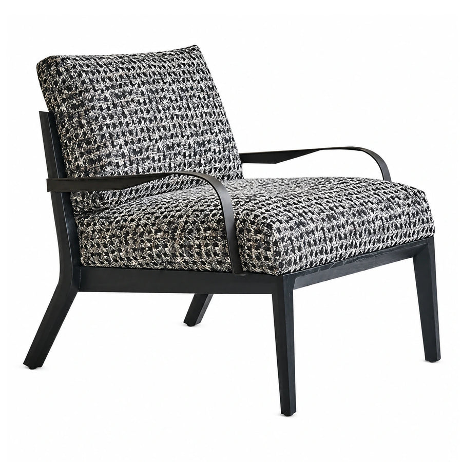Black Wood Frame Houndstooth Fabric Armchair