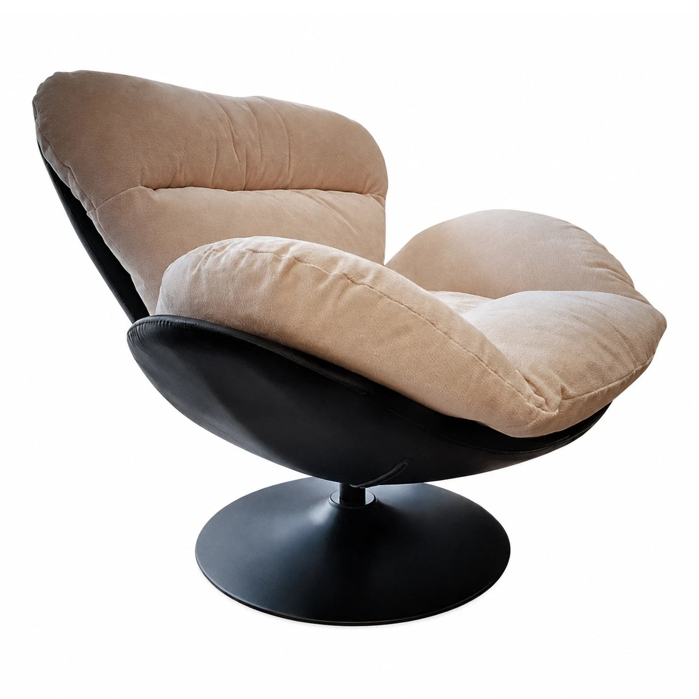 Beige Fabric Swivel Lounge Chair with Black Base