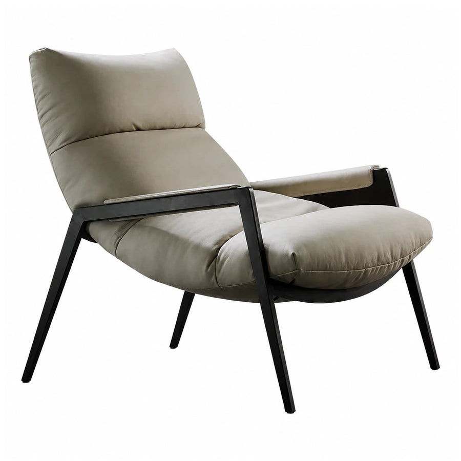 Modern Beige Leather Lounge Chair with Black Metal Frame
