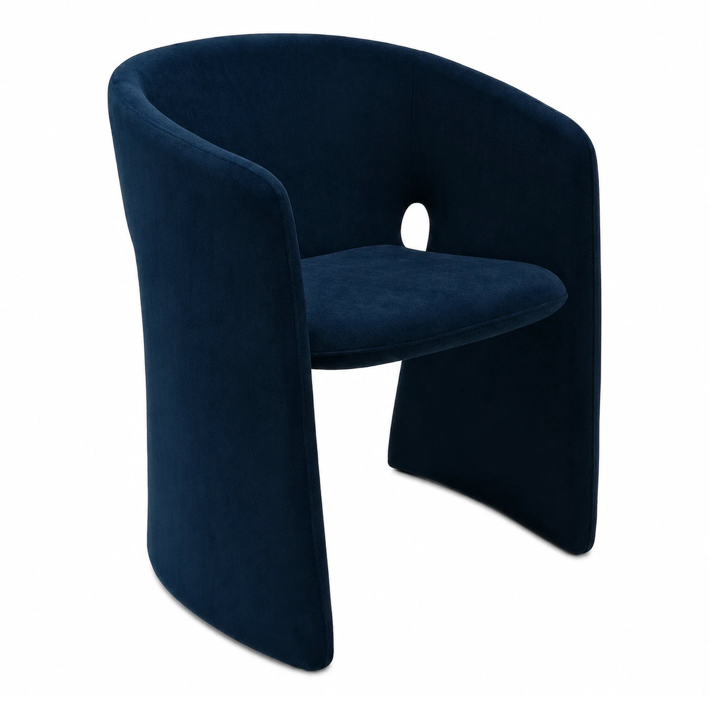 Navy Blue Velvet Curved Armchair with Cutout