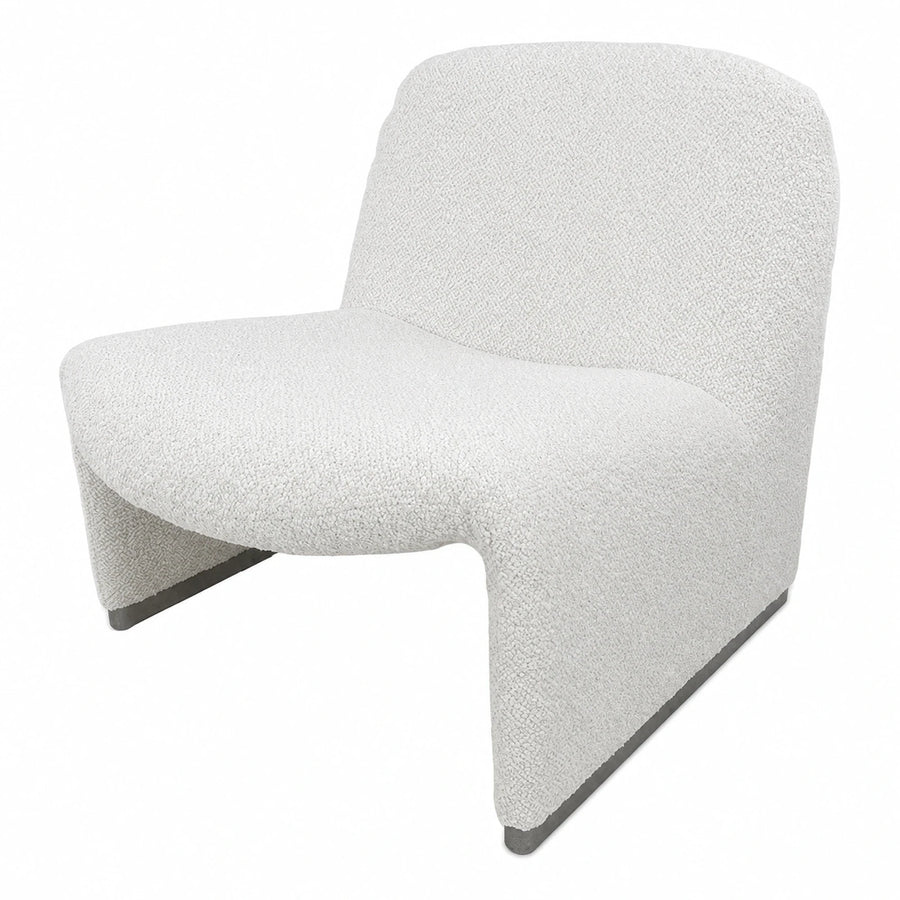 White Boucle Lounge Chair with Metal Base