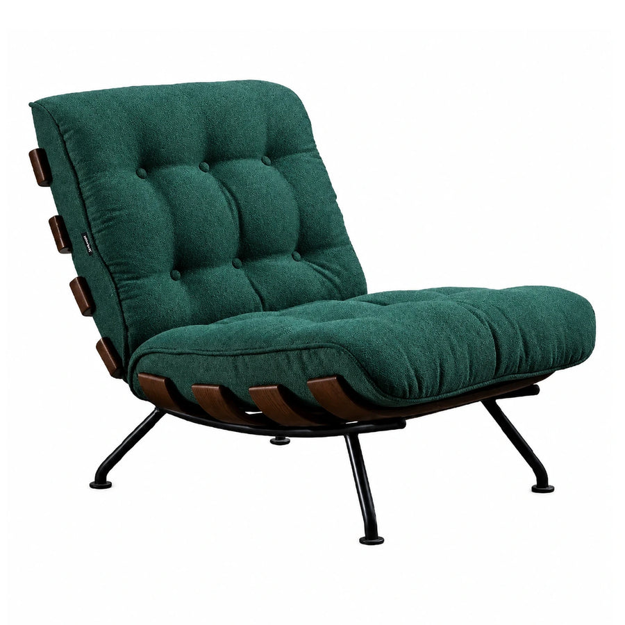 Green Tufted Lounge Chair with Wood Accents