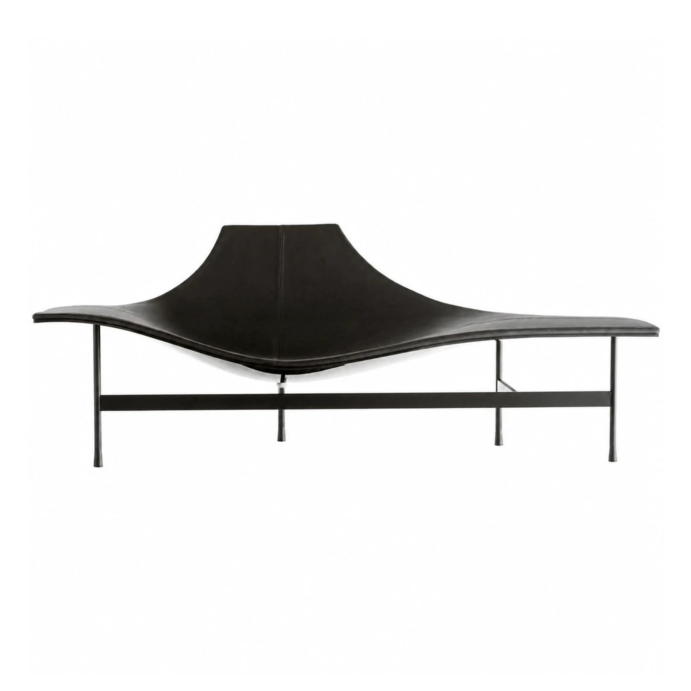 Black Leather Sling Chaise Lounge with Metal Frame