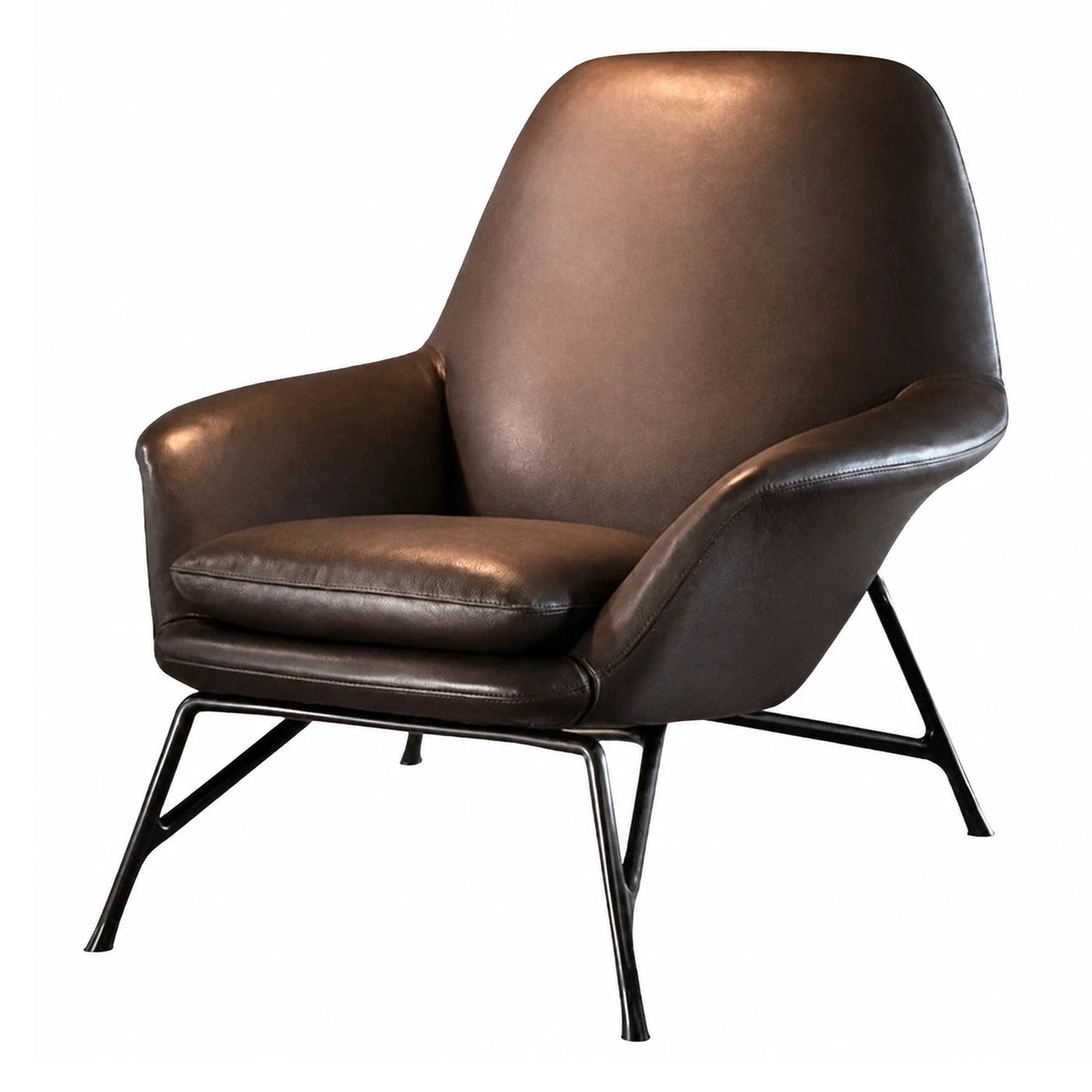 Brown Leather Lounge Chair with Black Metal Legs