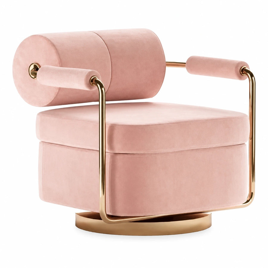 Pink Velvet Swivel Accent Chair with Gold Metal Frame