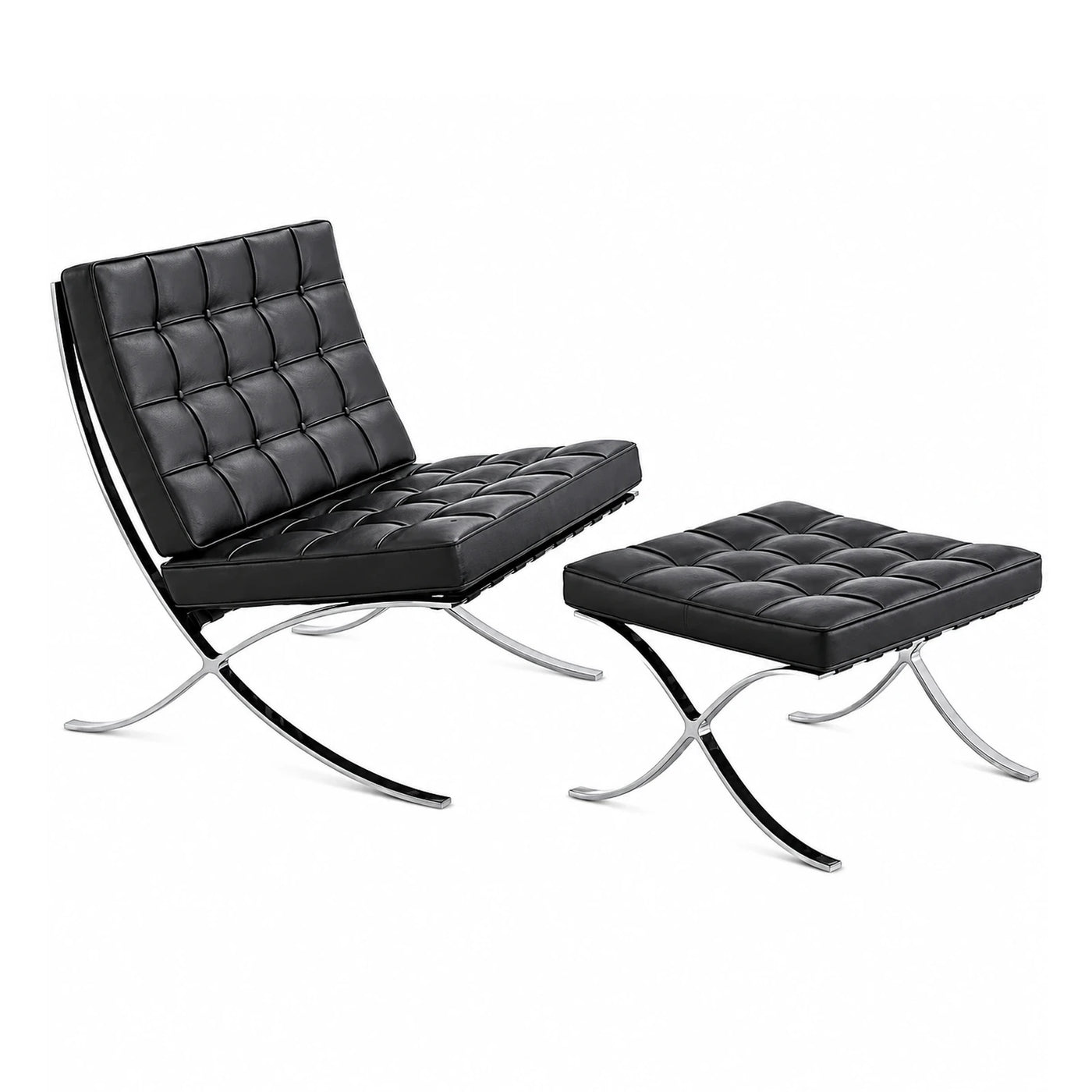 Black Leather Lounge Chair and Ottoman Set