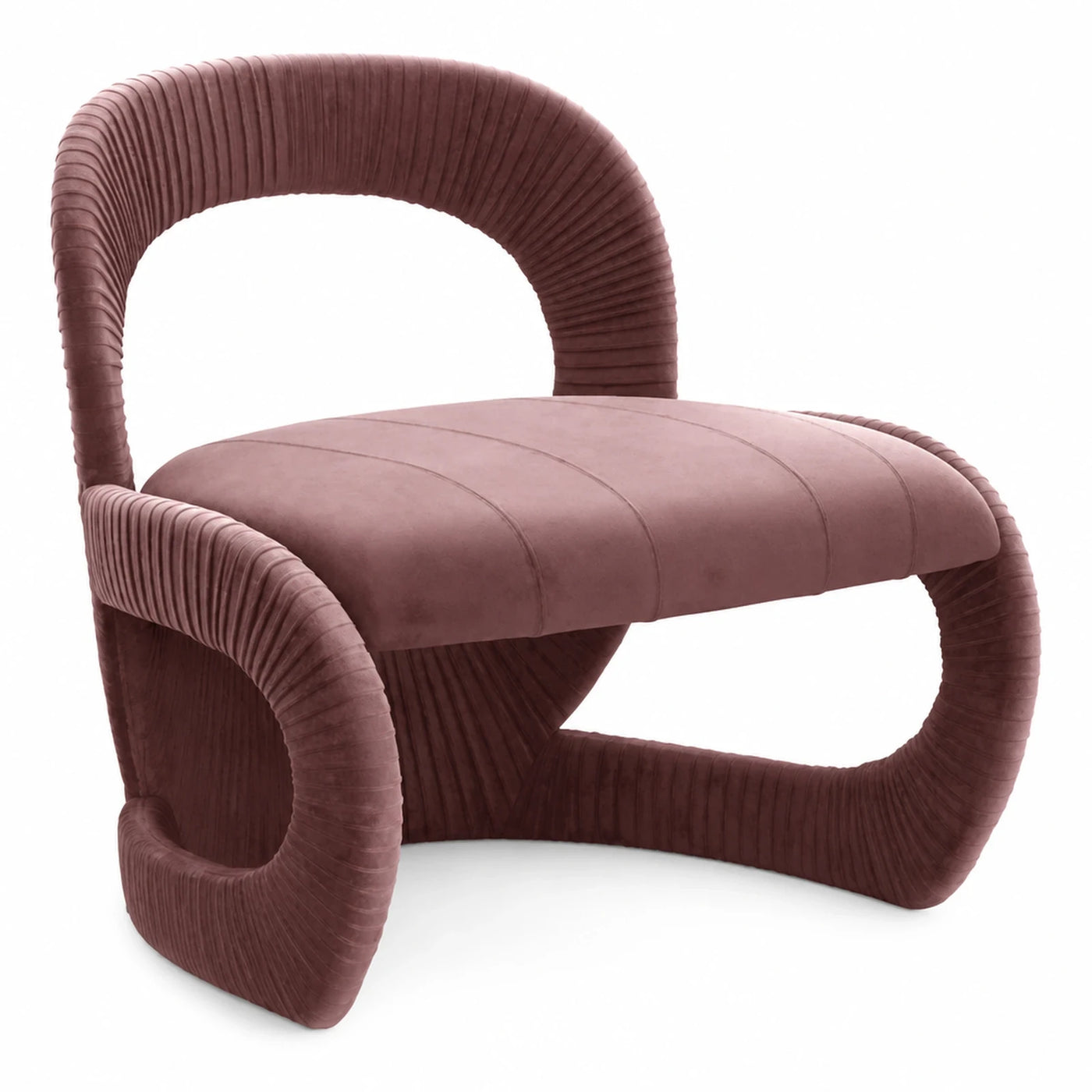 Mauve Pleated Velvet Sculptural Lounge Chair