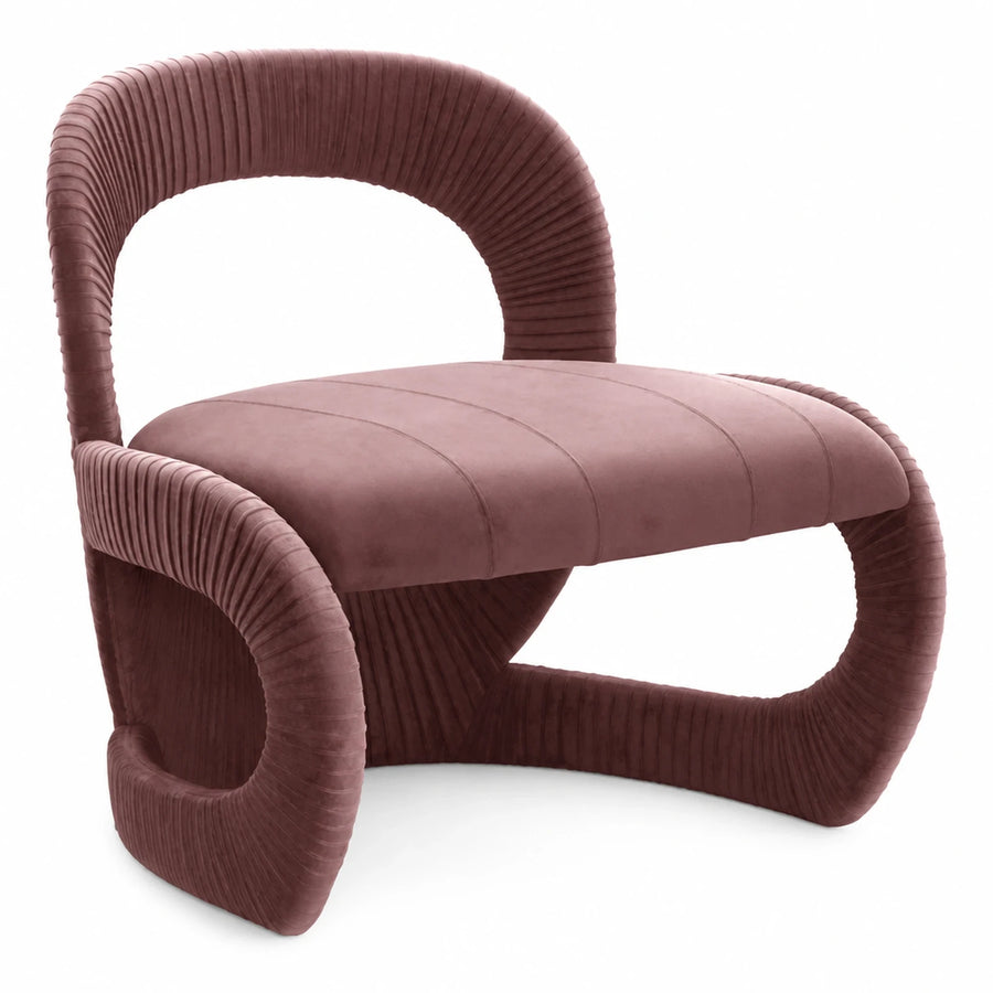 Mauve Pleated Velvet Sculptural Lounge Chair