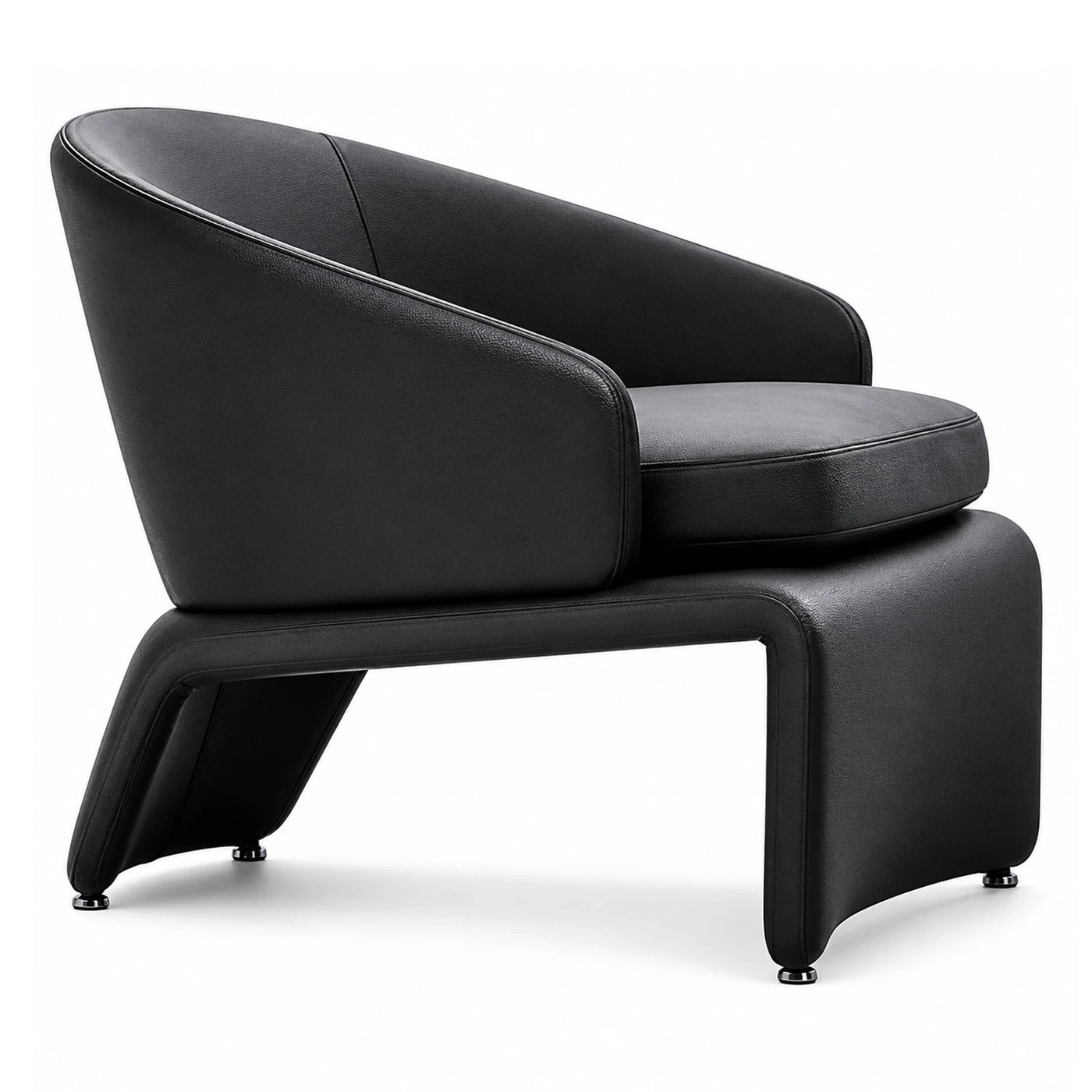 Black Leather Modern Lounge Chair with Curved Base
