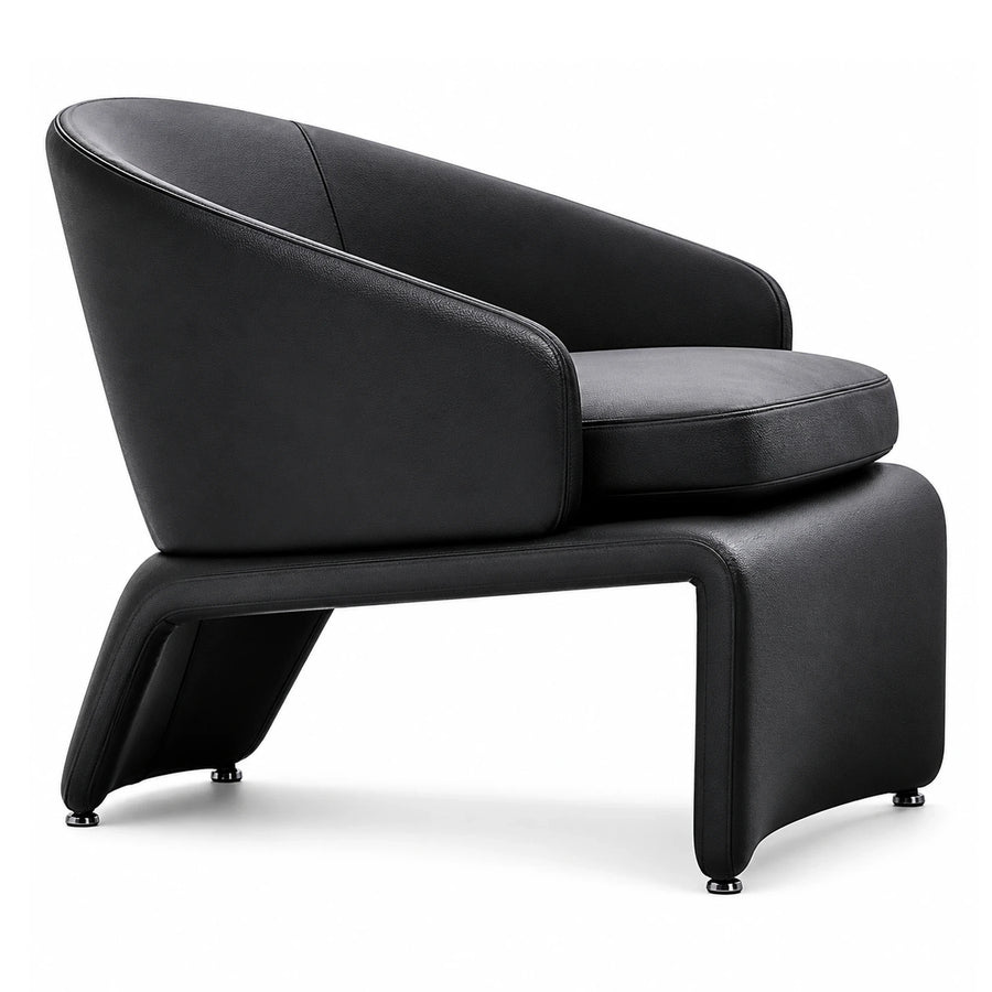 Black Leather Modern Lounge Chair with Curved Base