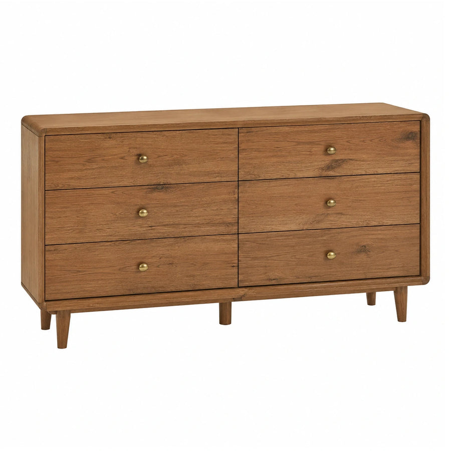 Mid-Century Modern Wood 6-Drawer Dresser