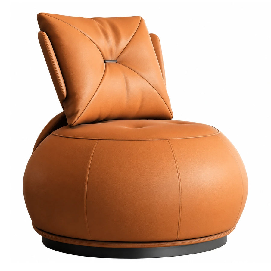Tan Leather Swivel Lounge Chair with Button Detail