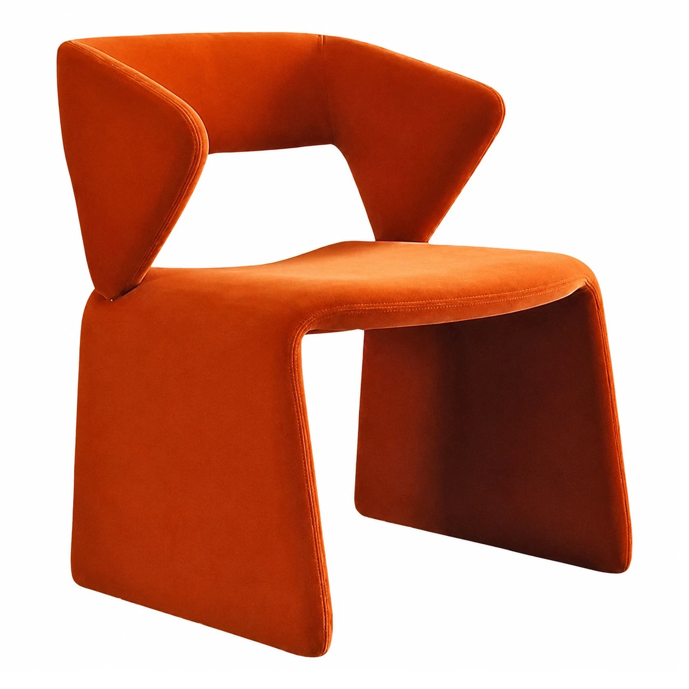 Orange Velvet Sculptural Armchair with Wide Backrest