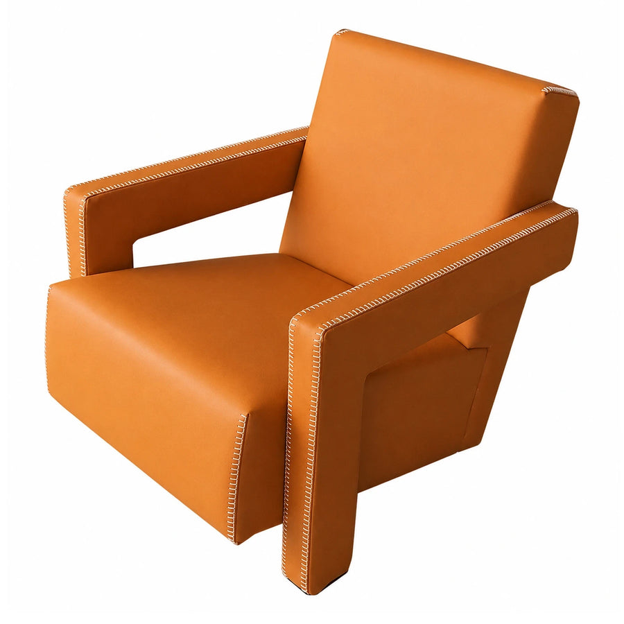 Orange Leather Armchair with Contrast Stitching