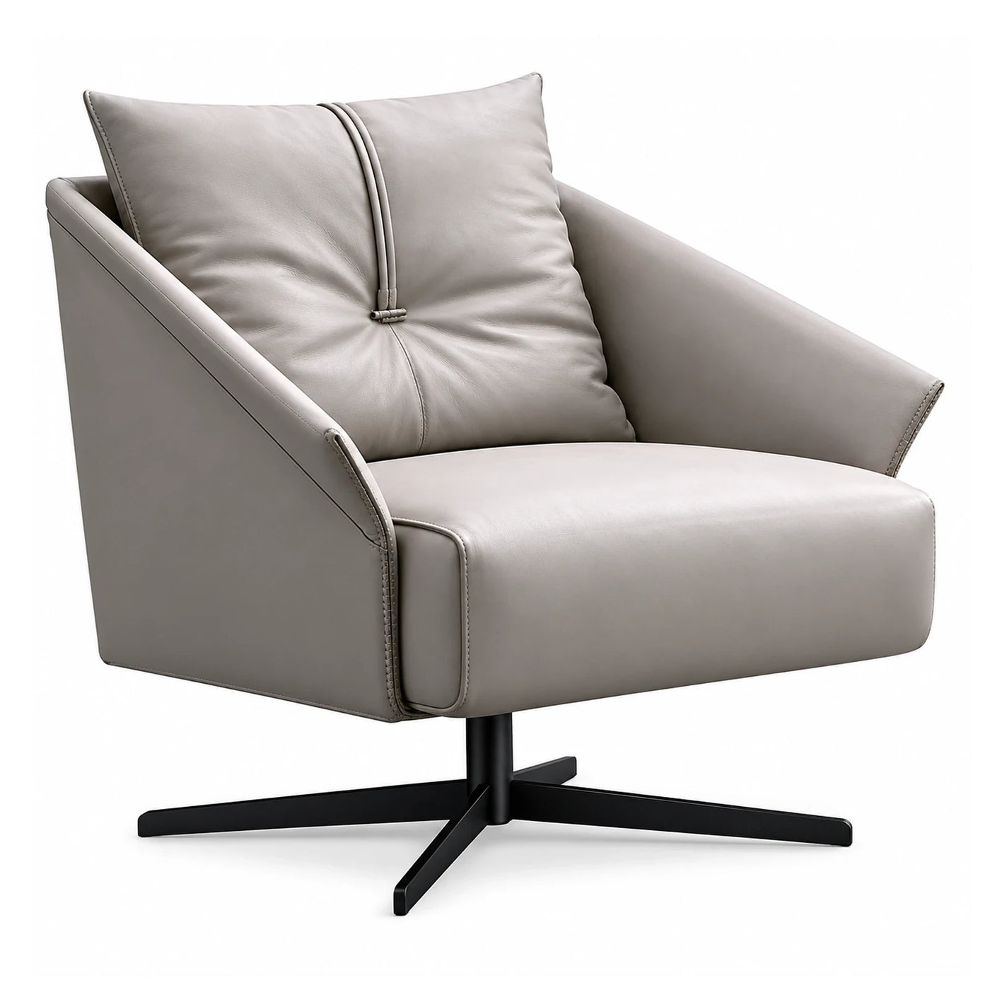 Grey Leather Swivel Armchair with Cushion