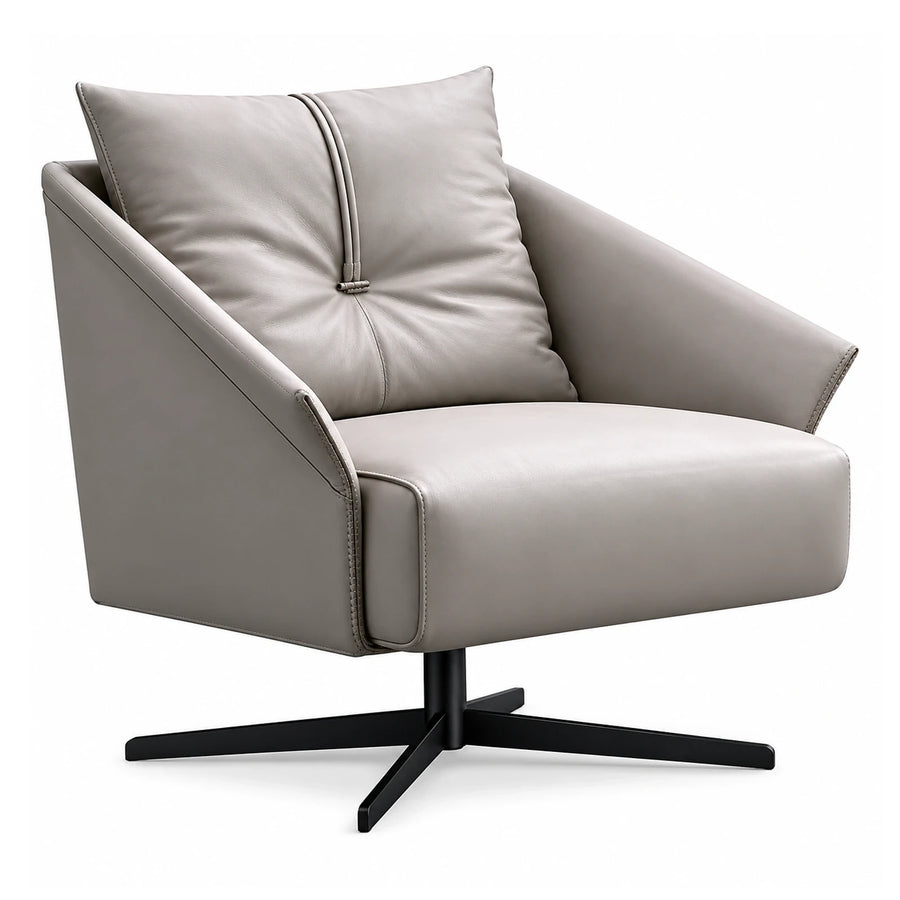 Grey Leather Swivel Armchair with Cushion
