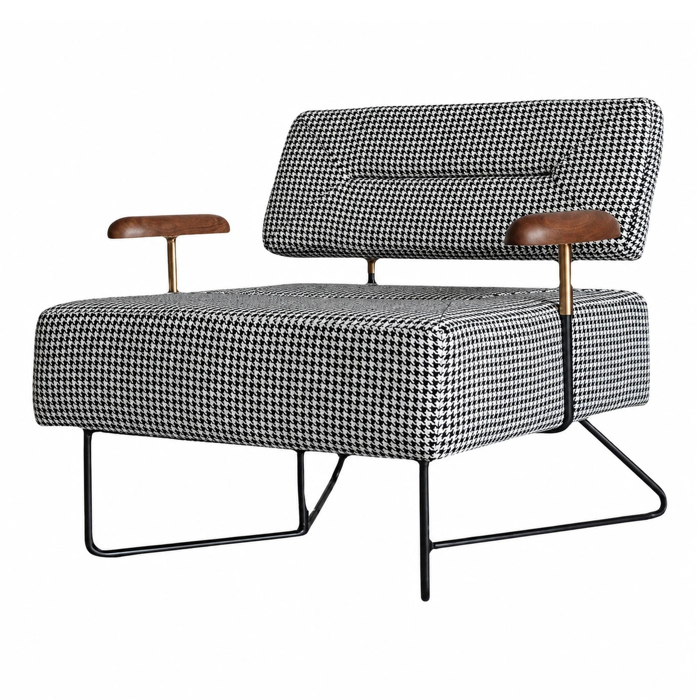 Houndstooth Upholstered Lounge Chair with Wood Armrests
