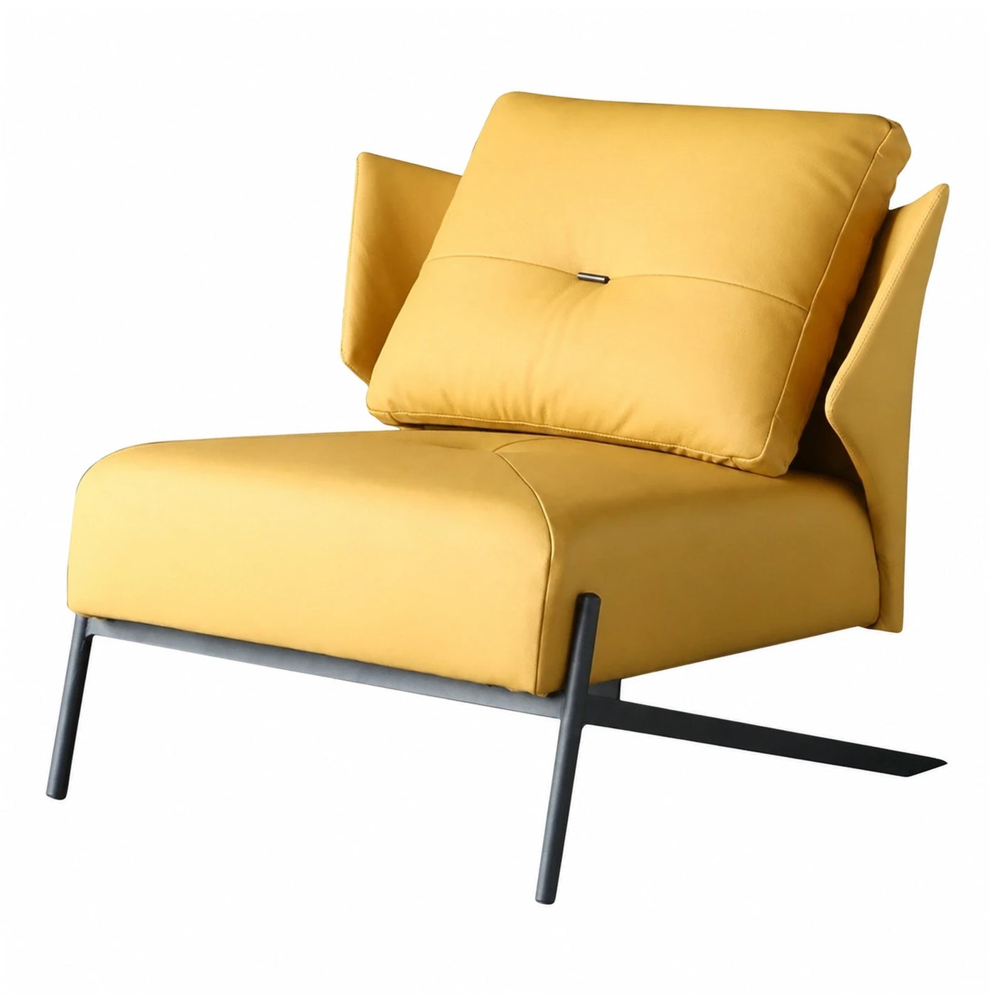Yellow Leather Lounge Chair with Metal Base