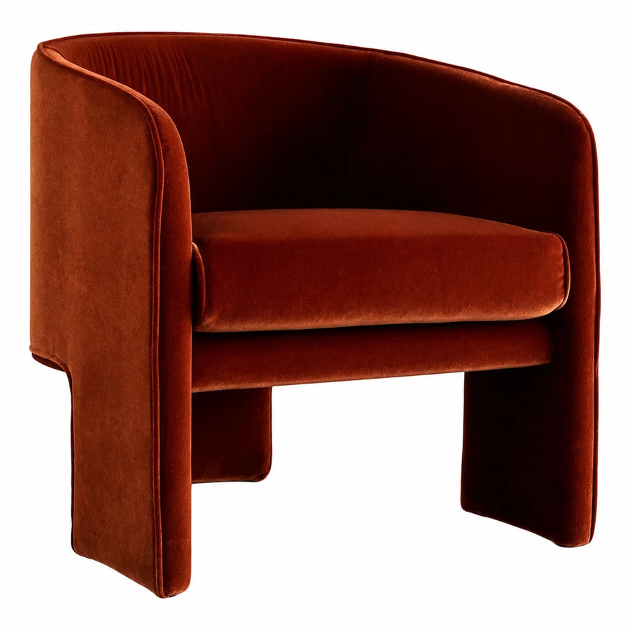 Rust Orange Velvet Tub Armchair with Curved Back