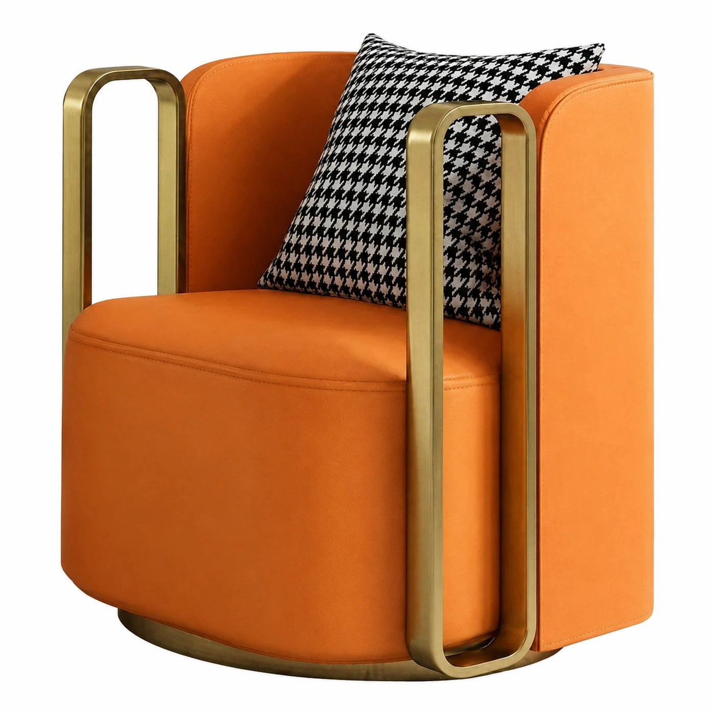Orange Leather Armchair with Gold Metal Frame