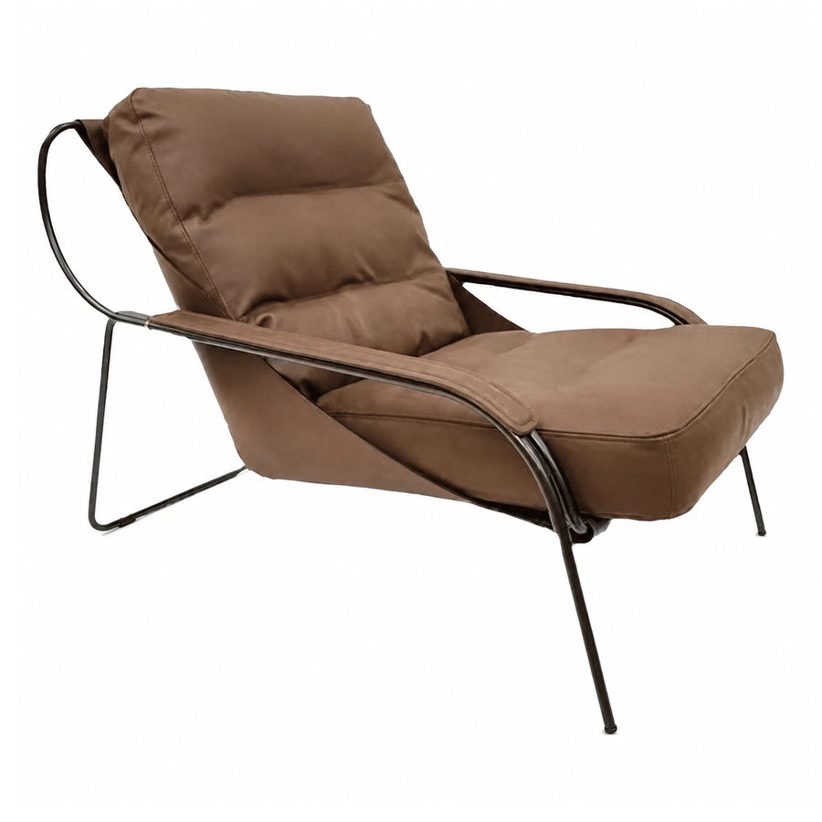Brown Leather Lounge Chair on Black Metal Frame