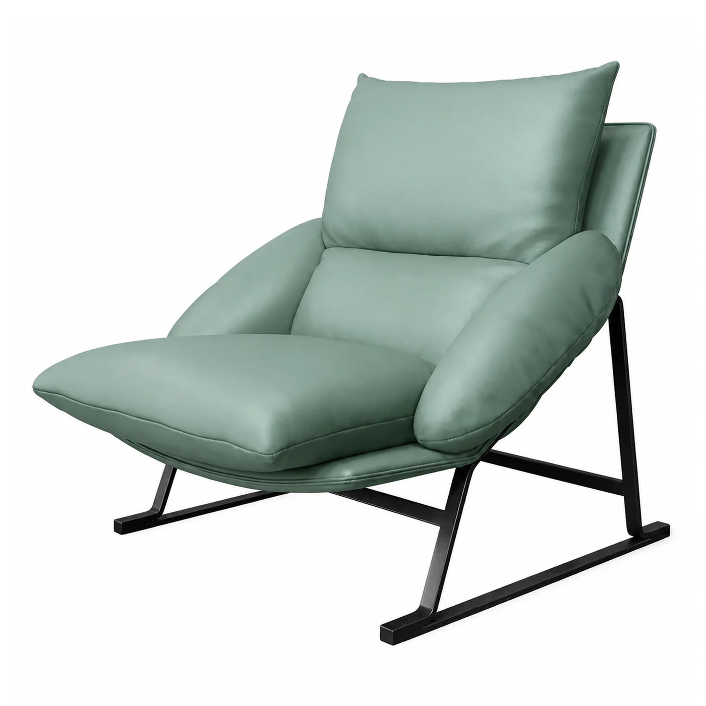 Green Leather Lounge Chair with Black Metal Frame