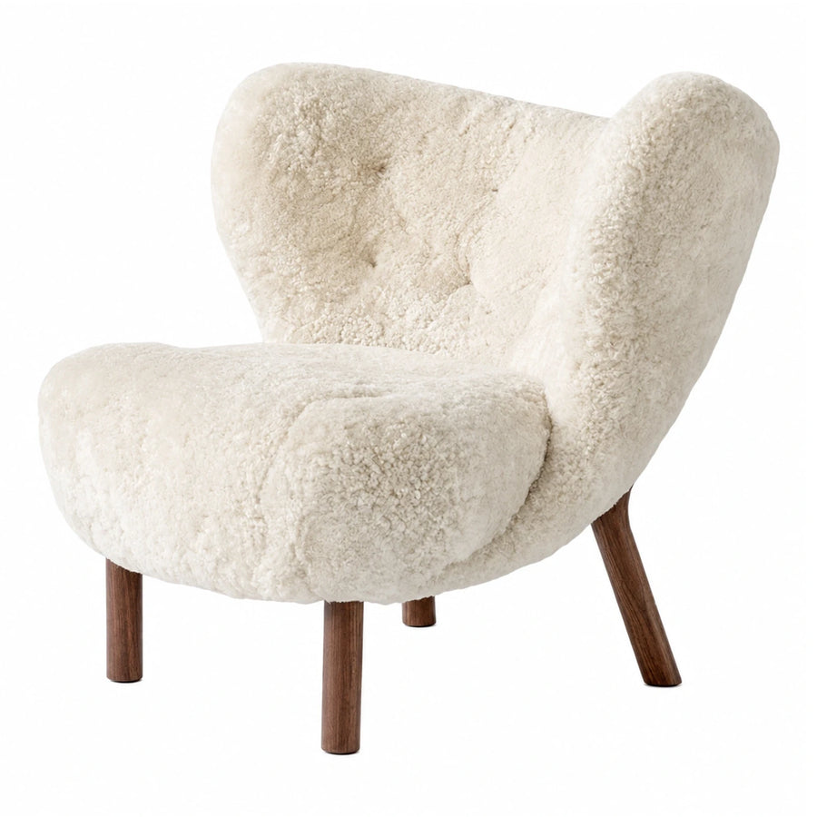 Cream Boucle Wingback Lounge Chair with Wooden Legs