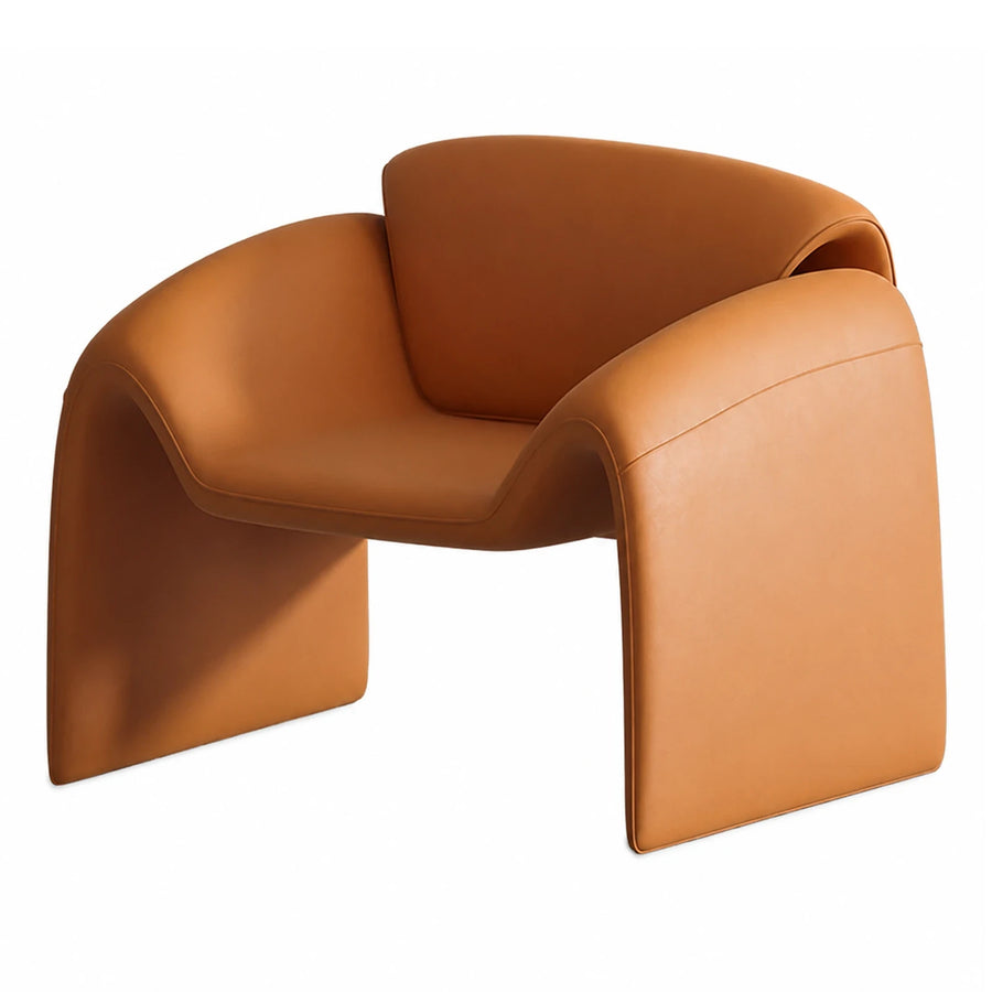 Modern Brown Leather Curved Armchair
