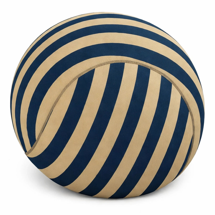 Round Striped Pouf Ottoman Navy Beige