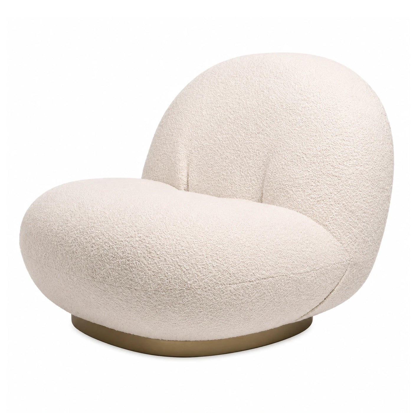 Cream Boucle Swivel Lounge Chair with Gold Base