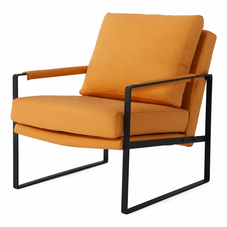 Modern Orange Leather Armchair with Black Metal Frame