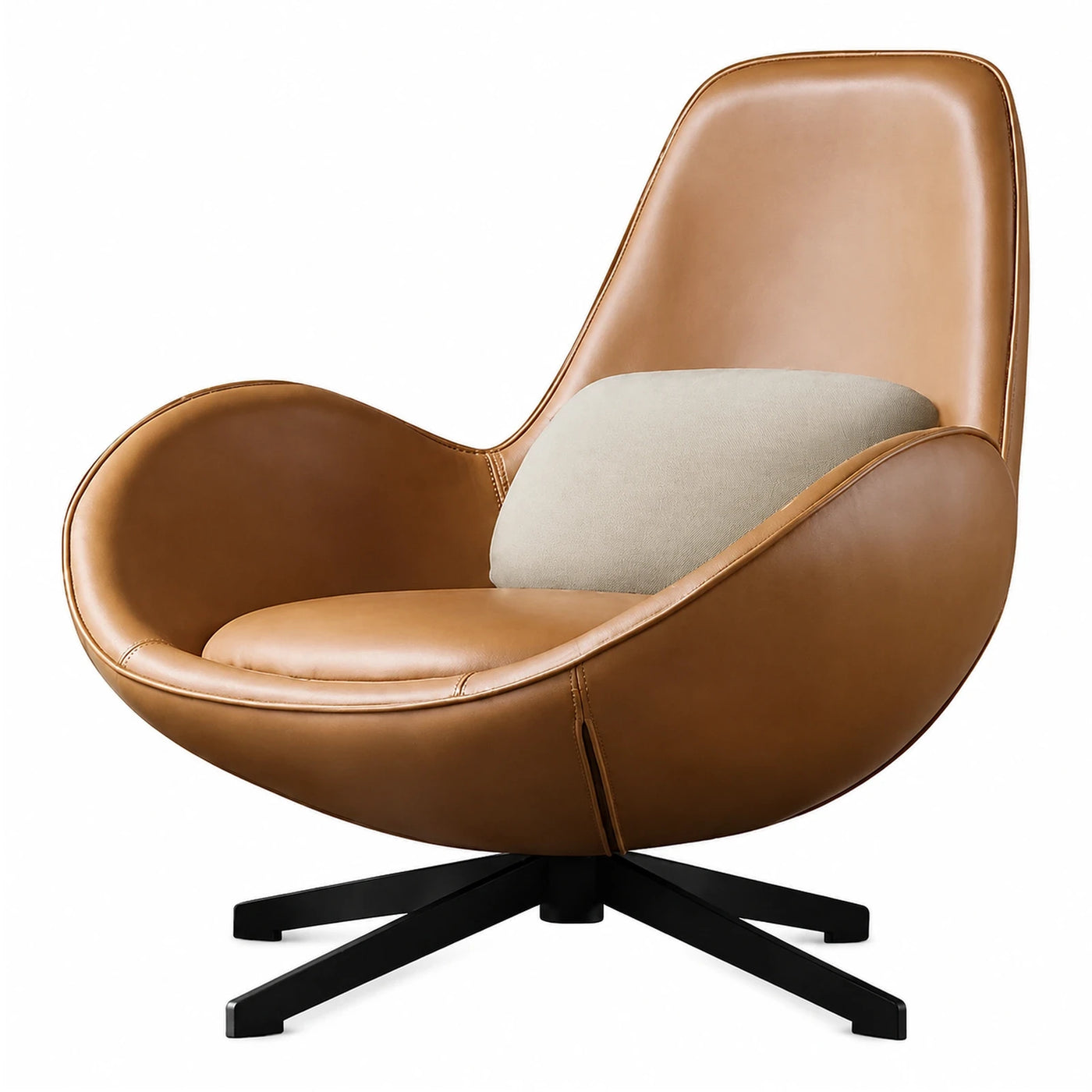 Brown Leather Swivel Lounge Chair with Cushion