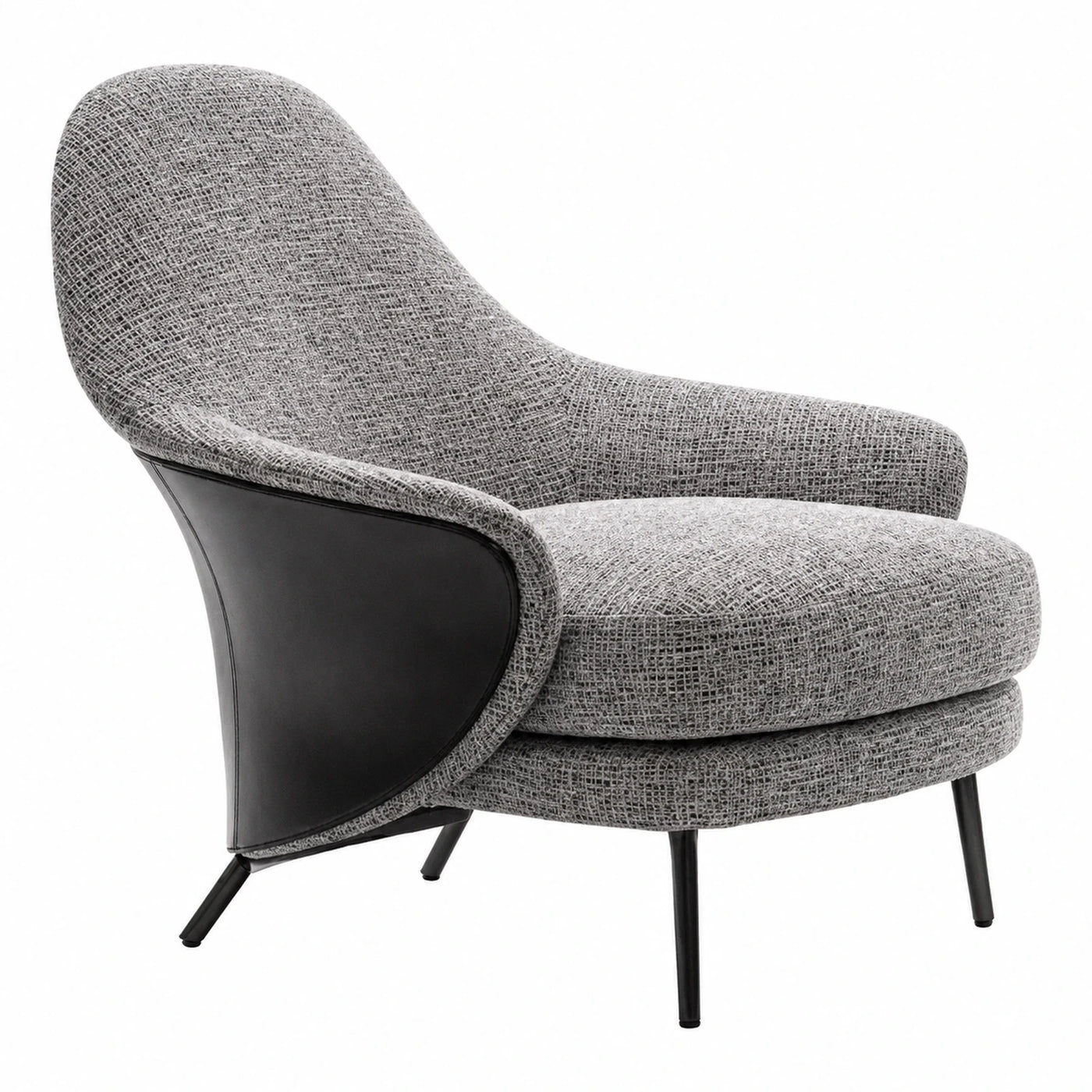 Grey Fabric Lounge Chair with Black Leather Back