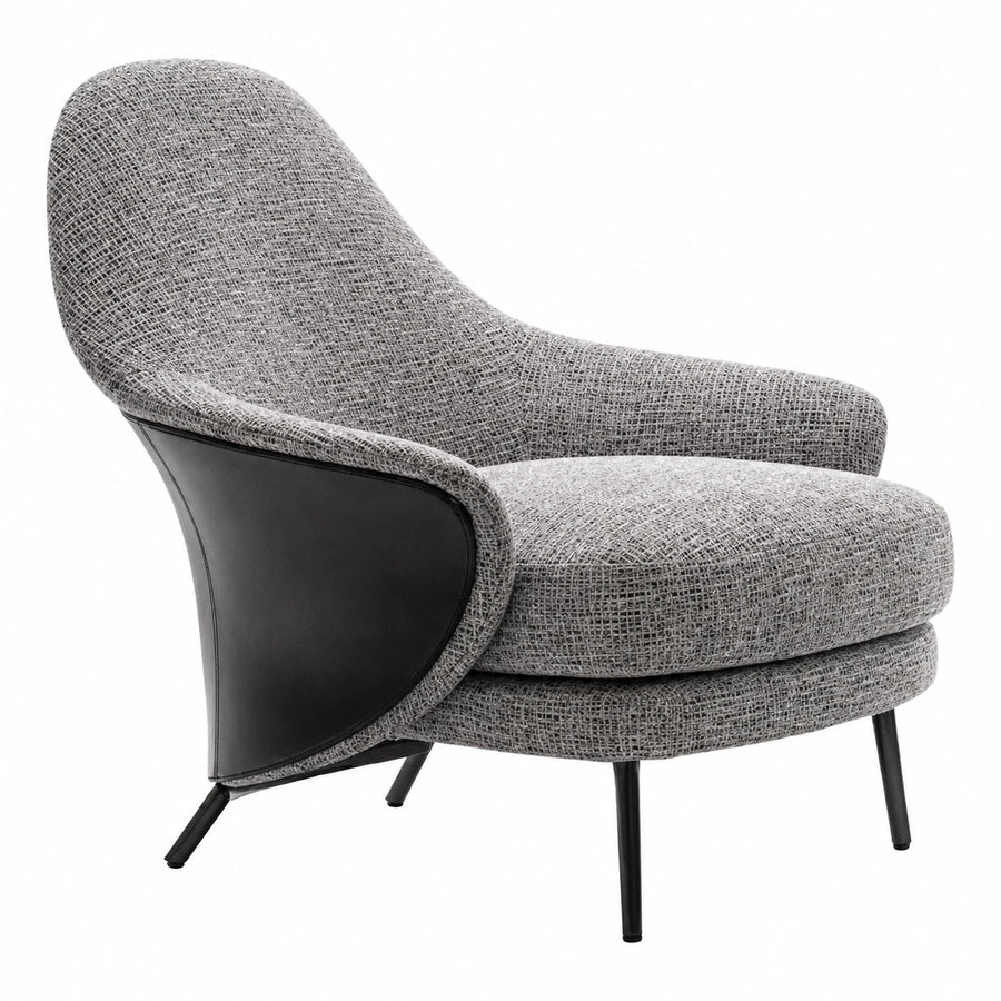 Grey Fabric Lounge Chair with Black Leather Back
