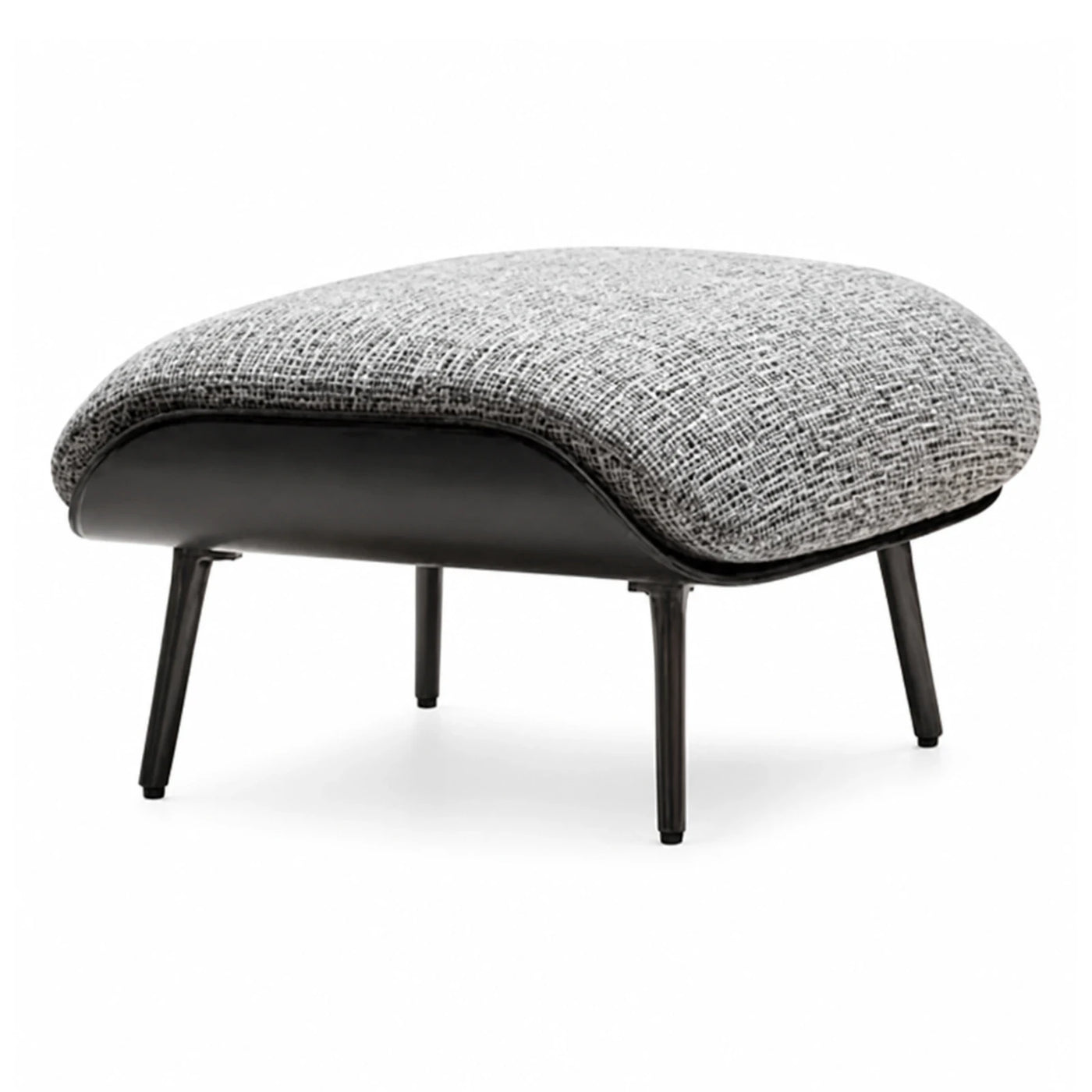 Grey Textured Fabric Ottoman with Black Base