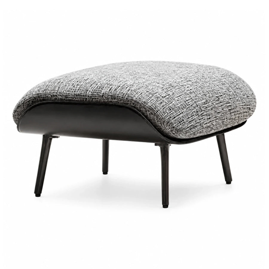 Grey Textured Fabric Ottoman with Black Base