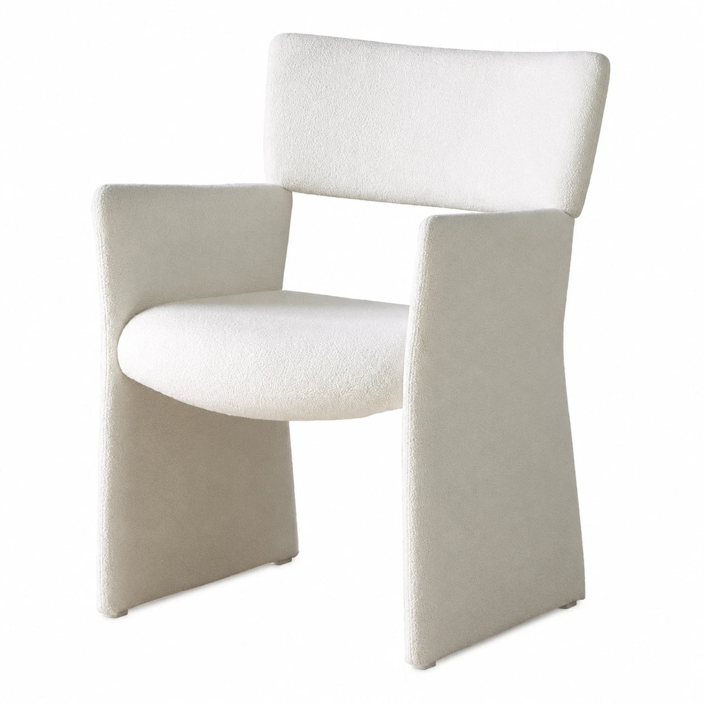 White Boucle Armchair with Wide Panel Legs