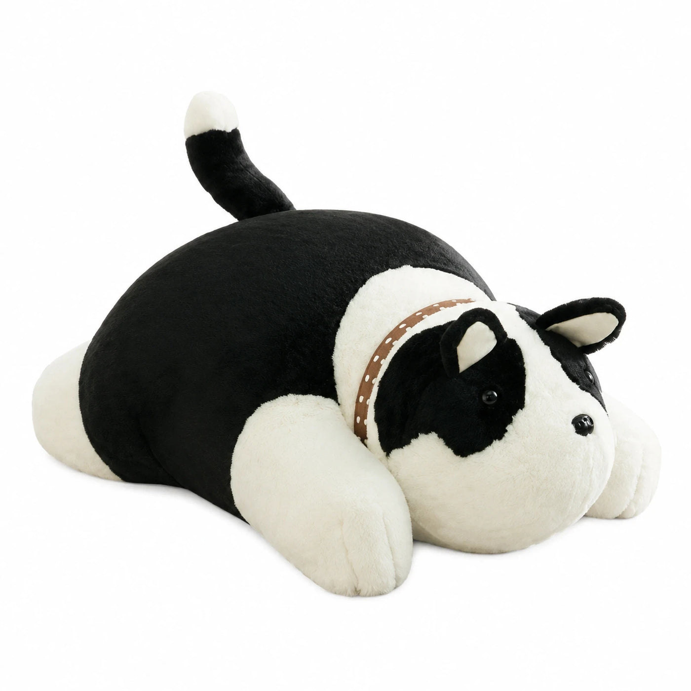 Black and White Plush Dog Shaped Pillow