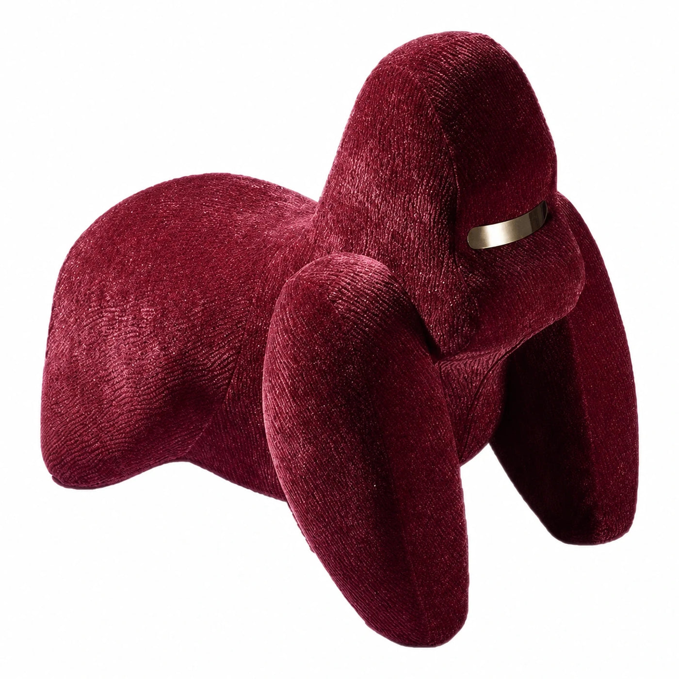 Burgundy Velvet Dog Shaped Stool with Metal Accent
